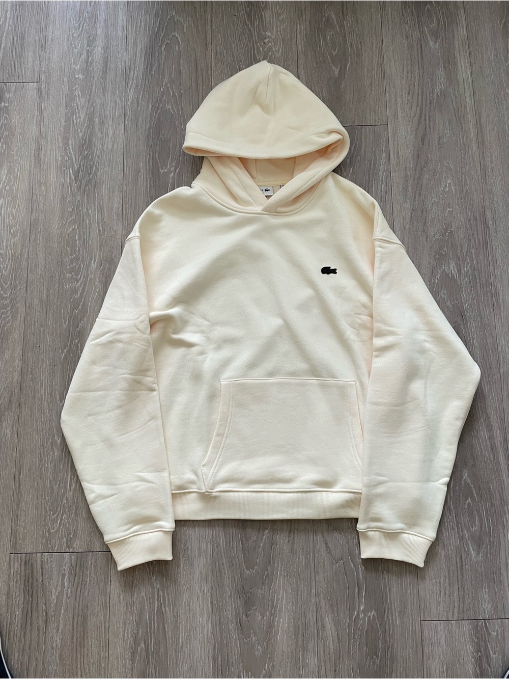 Lacoste Cream Hooded Sweatshirt with brown croco